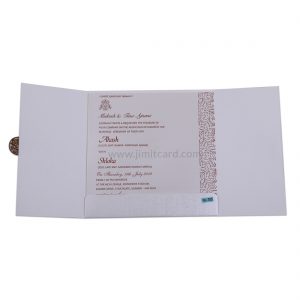 Silver Door Open Style Wedding Invitation Card With Embedded Design of Leaves in Circle-13023