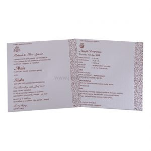 Silver Door Open Style Wedding Invitation Card With Embedded Design of Leaves in Circle-13024