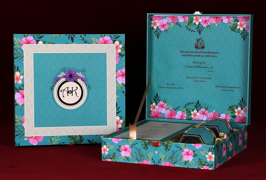 Luxury Box Marriage Invitation Card With Floral Design Printed - Jimit Card