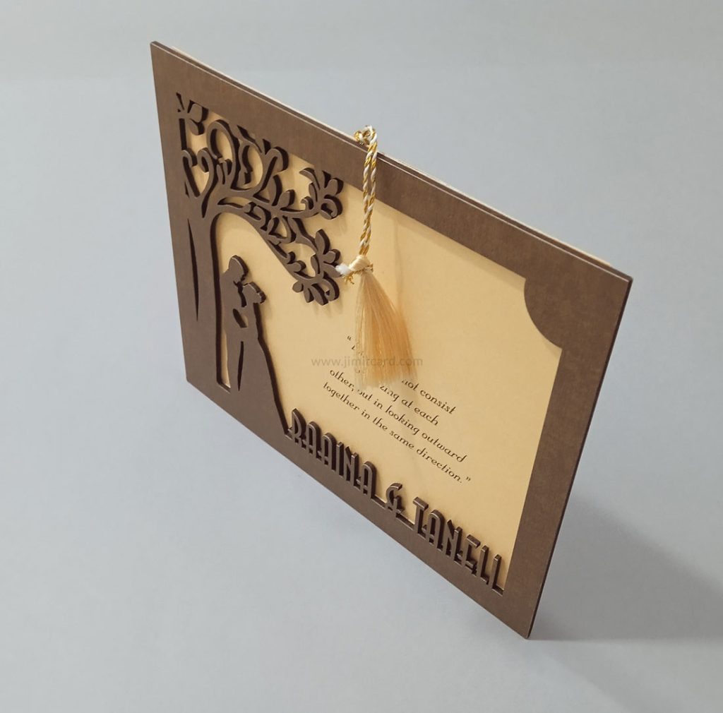 Wooden Wedding Invitation Card With Personalised Name Cutting