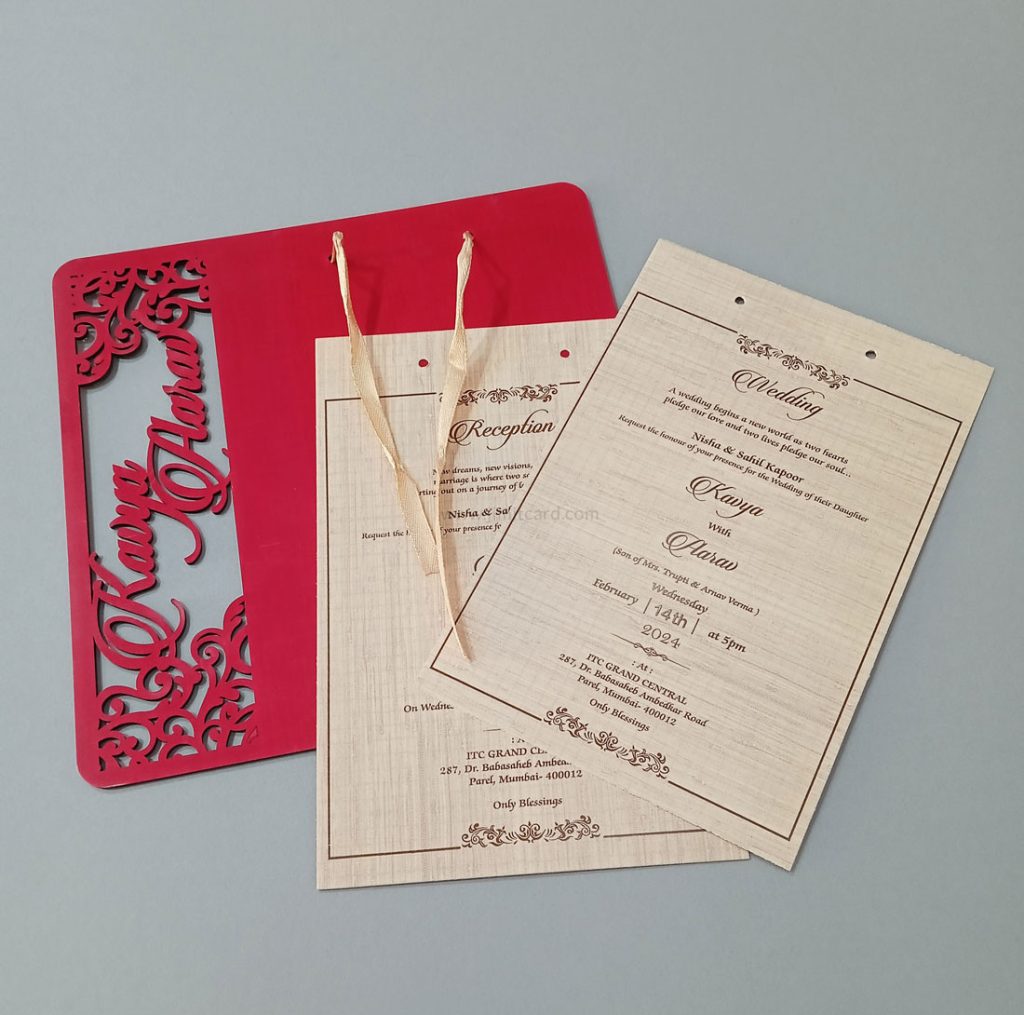 Laser Cut Wooden Wedding Invitation Card 2823NKD Jimit Card