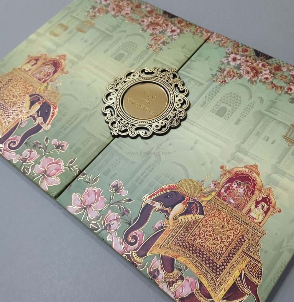 Middle Door Open Style Hardbound Invitation Card | 845MH - Jimit Card